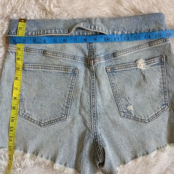 New Willow & Root Sz 34 washed denim raw hem folded up waist distressed shorts - Picture 10 of 11